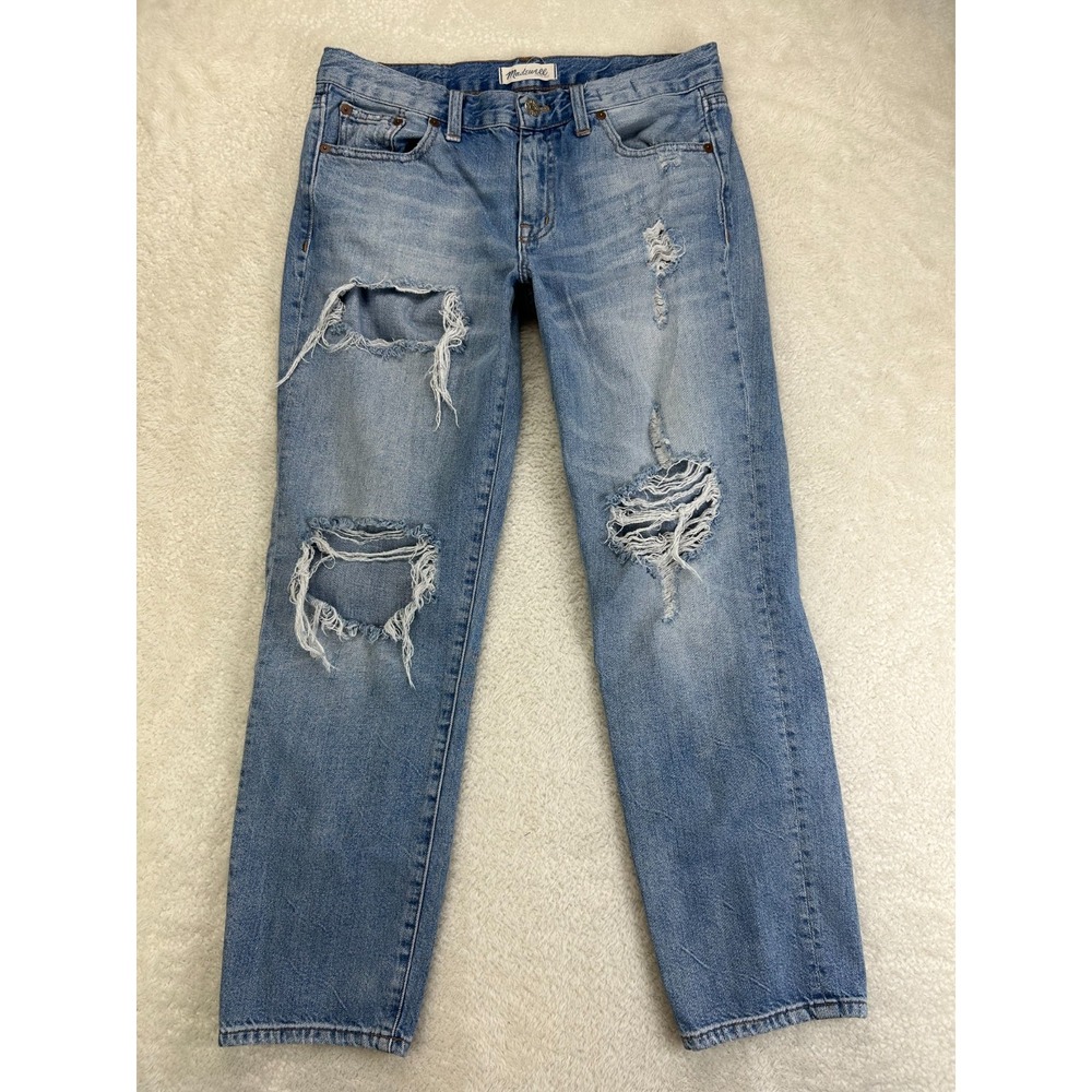 Madewell Straight Leg Boy Jeans Womens 27 Blue Denim Distressed Cotton Mid Rise